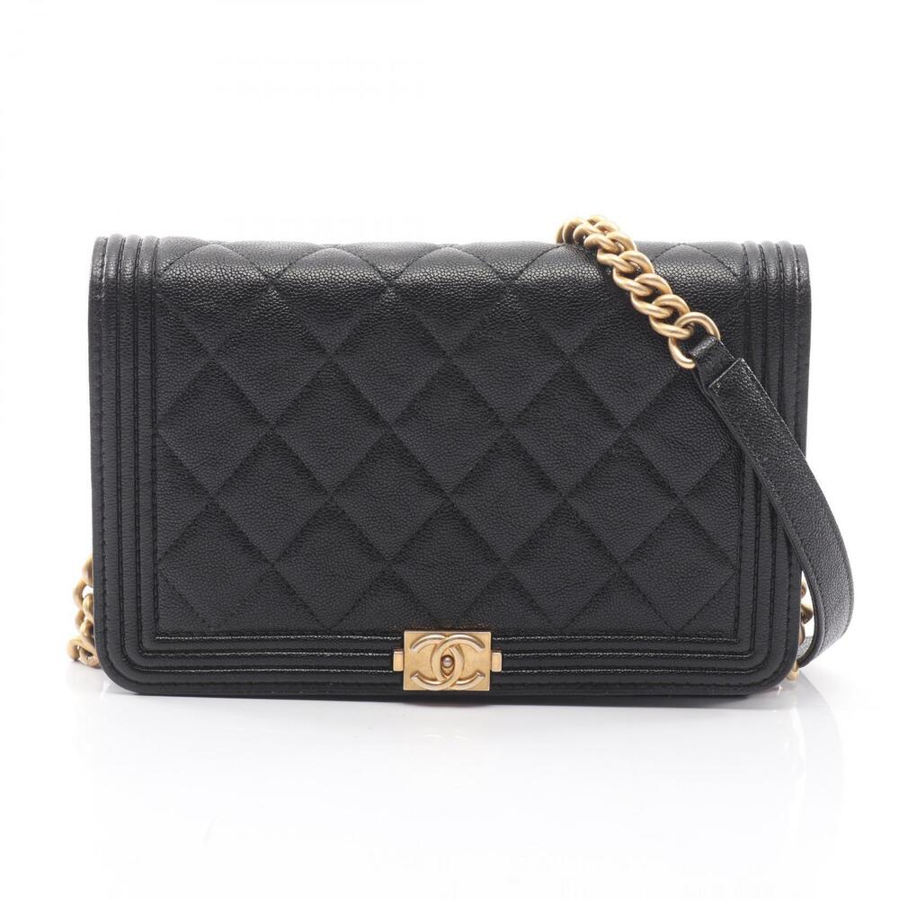 Chanel Boy Matelasse Shoulder Bag Caviar Skin Grained Calfskin Black